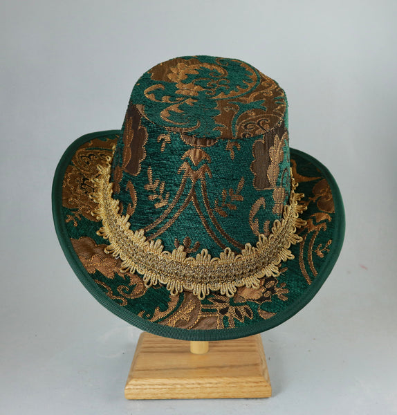Tall Hat - Green / Gold Smooth Velvet