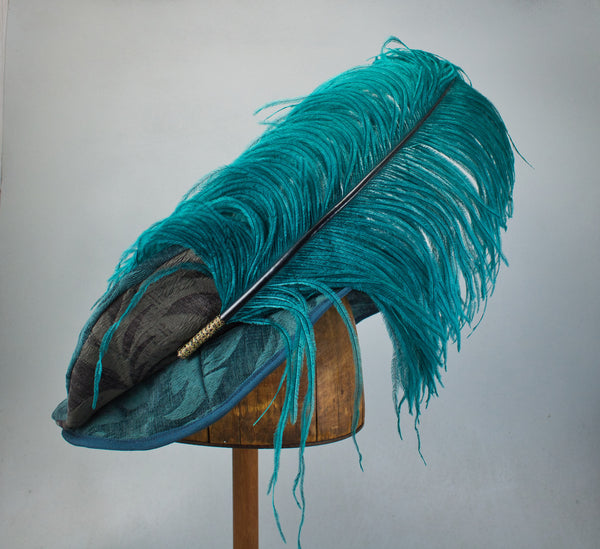 Single Plume Feather Hat Pin - Peacock Teal