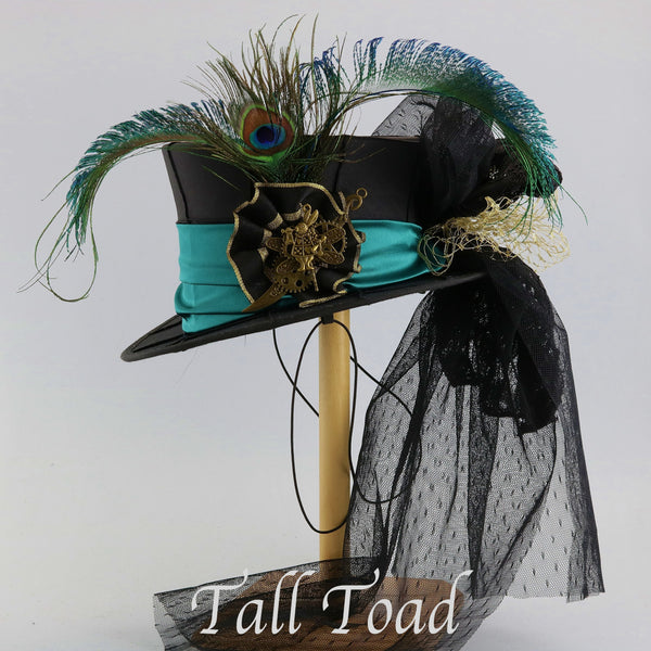 Victorian Mini Top Hat with Peacock Feathers by RagDolliesMadhouse